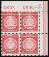 11x XI Dienst 30 Pf. Als ER-Viererblock Oben Rechts, Beschriftet, Ungefaltet, ** - Mint