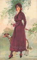 T. CORBELLA * CPA Illustrateur Corbella Italia Italien * N°237-2 * Femme Robe Chien Lévrier Greyhound Chien Canne Mode - Corbella, T.