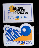 Autocollant, Sports, Cyclisme, Parc D'attractions, Départ Du Tour De France, Futuroscope, Vienne, LOT DE 2 AUTOCOLLANTS - Pegatinas