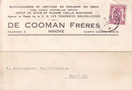 1948 DE COOMAN FRERES NINOVE ARTICLES DE POELERIE QUINCAILLERIES FERS ACIERS PLOMBS FONDERIES BRUXELLOISES - Covers & Documents