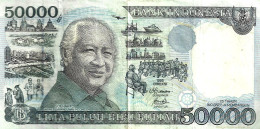 INDONESIA 50000 RUPIAH GREEN MAN SUHARTO FRONT AND AIRPLANE BACK DATED 1995 P.136a VF READ DESCRIPTION - Indonesia