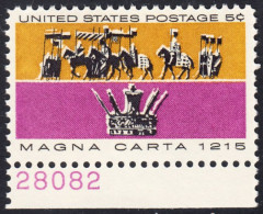 !a! USA Sc# 1265 MNH SINGLE W/ Bottom Margin & Plate-# 28082 - Magna Carta - Nuovi