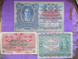 Austria 3 Banknotes 1913 - 1922 - Oesterreich