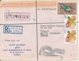 Zambia Registered Air Mail Cover Sent Express To Denmark 17-12-1986 Topic Stamps Sent From India High Commission Lusaka - Zambie (1965-...)