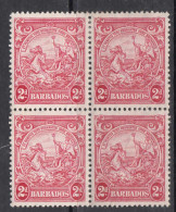 1944 Barbados KGVI 2d Seahorses Perf 14 SG 250de Block Of 4  Top 2 Stamps Mint HINGED, Bottom 2 MNH - Barbados (...-1966)