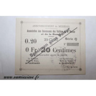 08 - MEZIERES BRAUX - BON DE 20 CENTIMES 1915 - CAISSE D'EPARGNE - SPECIMEN - DV - Bonds & Basic Needs