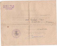 7° Regiment Mo Etat-Major - Attestation - Motocyclistes - Lunel-Viel 1940 - & Military - Documenti