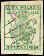 ESPAGNE / ESPANA - COLONIAS (Cuba) 1880 "CUBA-POLICIA" Fulcher 517 50c Verde - Inuilizado A Pluma - Cuba (1874-1898)