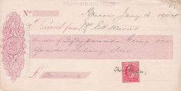 Grande-Bretagne---1904---Document  "BRECON  Memorial College" Avec Timbre N° 107 - Briefe U. Dokumente