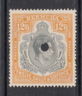 1938 Bermuda 12/6 KGVI Definitive Revenue Punch Cancel USED - Bermudes