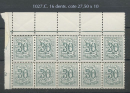 1027.C. **.  30c. "16 Dents"  Joli Bloc De 10 **   Assez Rare Et Postfris  Cote 27,50-€ X 10 = 275-€ - 1951-1975 Heraldic Lion
