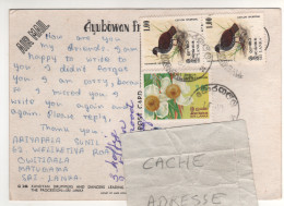 Timbres , Stamps " Oiseau : Galloperdrix Bicalcarata ; Fleurs : Mesua Nagassarium " Sur CP , Carte , Postcard Du 14/10/8 - Sri Lanka (Ceylan) (1948-...)