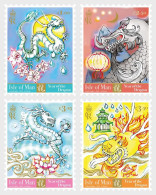 Isle Of Man IOM Great Britain 2024 Chinese New Year Of The Dragon Set Of 4 Stamps MNH - Man (Ile De)