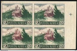 Posta Aerea Lire 500 "Veduta" Quartina B. Di F. Non Dentellata - Unused Stamps