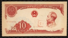 North Vietnam Viet Nam 10 Dong VF Banknote 1958 With Handstamp Of DA THU (means RECALL) - Pick # 74 / 02 Photos - Viêt-Nam