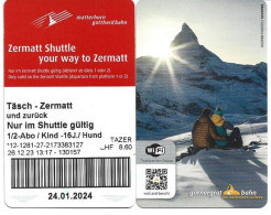 SUISSE.  Täsch To  Zermatt Railway  (Matterhorn)  Ticket - Europe