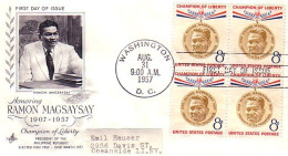 USA Ramon Magsaysay Blk/4 FDC ( A60 927) - 1951-1960