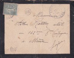 1905--Lettre De FOURNELS- 48 Pour MENDE-48   Type Semeuse Lignée ..  Cachet OR ....cachets - 1877-1920: Semi-Moderne