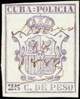 ESPAGNE / ESPANA - COLONIAS (Cuba) 1882 "CUBA-POLICIA" Fulcher 557 25c Malva - Inutilizado A Pluma - Kuba (1874-1898)