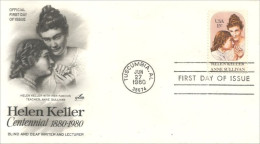 USA Helen Keller Deaf Mute Sourde Muette Anne Sullivan FDC Cover ( A62 286) - Other & Unclassified