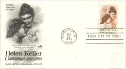 USA Helen Keller Deaf Mute Sourde Muette Anne Sullivan FDC Cover ( A62 284) - Handicaps