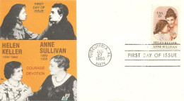 USA Helen Keller Deaf Mute Sourde Muette Anne Sullivan FDC Cover ( A62 275) - Handicaps