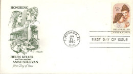 USA Helen Keller Deaf Mute Sourde Muette Anne Sullivan FDC Cover ( A62 279a) - Behinderungen