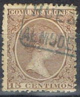 Sello 15 Cts Alfonso XIII Pelon, CARTERIA Oficial Tipo II De ALMUDEVAR (Huesca) Num 219 º - Usados