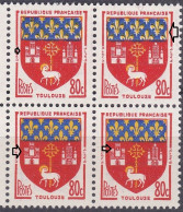 18102 Variété : N° 1182 Blason Toulouse Lys Doublés + Tours Cassées Tenant à Normal Dans Un Bloc De 4   ** - Unused Stamps