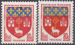18107 Variété : N° 1182 Blason Toulouse PRANCAISE + Normal ** - Unused Stamps