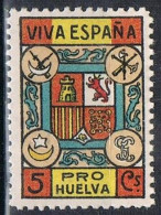 Sello Viñeta Benefico PRO HUELVA 5 Cts, Guerra Civil , Legion, Regulares * - Spanish Civil War Labels