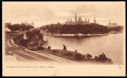 CANADA(1930) Parliament Hill. Railroad Tracks. 2 Cent Postal Card With Sepia Illustration. Ottawa. - 1903-1954 Reyes