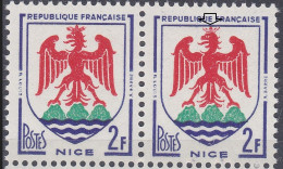 18120 Variété : N° 1184 Blason Nice Couronne Détruite Tenant à Normal  ** - Unused Stamps