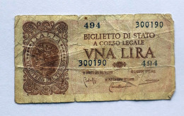 ITALY - 1 LIRA - P 29  (1944) - CIRC - BANKNOTES - PAPER MONEY - CARTAMONETA - - Italia – 1 Lira