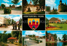 72934660 Oldenburg Niedersachsen Teilansichten Gebaeude Skulpturen Teich Wappen  - Oldenburg