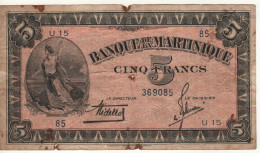 MARTINIQUE  5 Francs  P16  (ND  1942)   Allegorical Woman In Front + Female Portrait At Back - Other - America