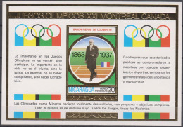 Olympics 1976 - Coubertin - NICARAGUA . S/S Gold Imp. MNH - Estate 1976: Montreal