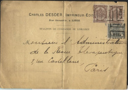 PREOS ROULETTE 1c-2c(2) Préo LIEGE 1898 Au Tarif Imprimé Drukwerk Sur Bulletin De Commande Desoer Vers Paris (x682) Pli. - Roulettes 1894-99