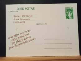 Code Postal, Repiquage Sur Entier Postal Sabine De Gandon (SAB E 1,40Fr). Neuve - Brieven En Documenten