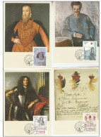 1984 Sweden HISTORIC LETTERS ART ROYALTY Set Of 4 Maximum Cards, Stamps Cover Card  Fdc - Maximum Cards & Covers