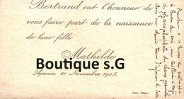 Faire Part Naissance Bertrand Mathilde Ajaccio 1905 - Naissance & Baptême