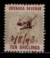 0181D - GRENADA REVENUE 10/- (10 SHILLINGS GREEN)- USED - 2/8/93 PEN CANCEL - Granada (...-1974)