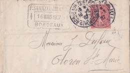 1907-- Lettre De BORDEAUX-33 Pour OLORON SAINTE MARIE-64  - Type Semeuse Lignée .cachet..facture SAMAZEUILLH - 1877-1920: Semi Modern Period