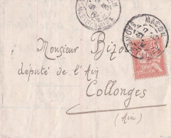 1904-- Lettre De MACON-71 Pour COLLONGES -01  - Type Mouchon...dest  Député BIZOT  .cachet....Crédit Lyonnais - 1877-1920: Semi-Moderne