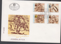 OLYMPICS  - YUGOSLAVIA - 1988- SEOUL OLYMPICS MEDALS /ROWING/BOXING/BASKETBALL.WATERPOLO SET OF 4 4 ON  ILLUSTRATED FDC  - Summer 1988: Seoul