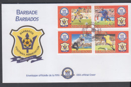 SOCCER - BARBADOS  - 2004- FIFA CENTENARY SET OF 4 ON  ILLUSTRATED FDC  - Brieven En Documenten