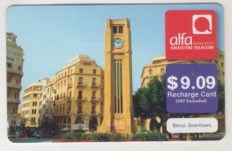 LEBANON - Beirut Downtown , Alfa Recharge Card 9.09$, Exp.date 15/08/13, Used - Líbano