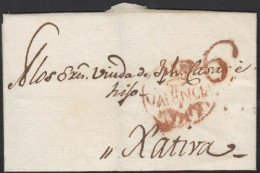 ESPAÑA 1820 Envuelta VLC A Xativa.Marca De Valencia En Rojo. MUY ESCASA.6 Porteo - ...-1850 Prephilately