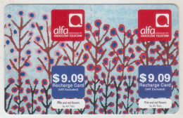 LEBANON - Pink And Red Flowers (Half Size X2) , Alfa Recharge Card 9.09$, Exp.date 25/09/17, Used - Libanon