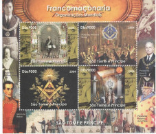 190 - FRANC-MAÇONNERIE - MASONIC : 4 Timbres Sur Feuillet Complet Sao Tomé : Nombreux Symboles - Vrijmetselarij